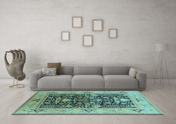 Machine Washable Oriental Light Blue Industrial Rug in a Living Room, wshurb3027lblu