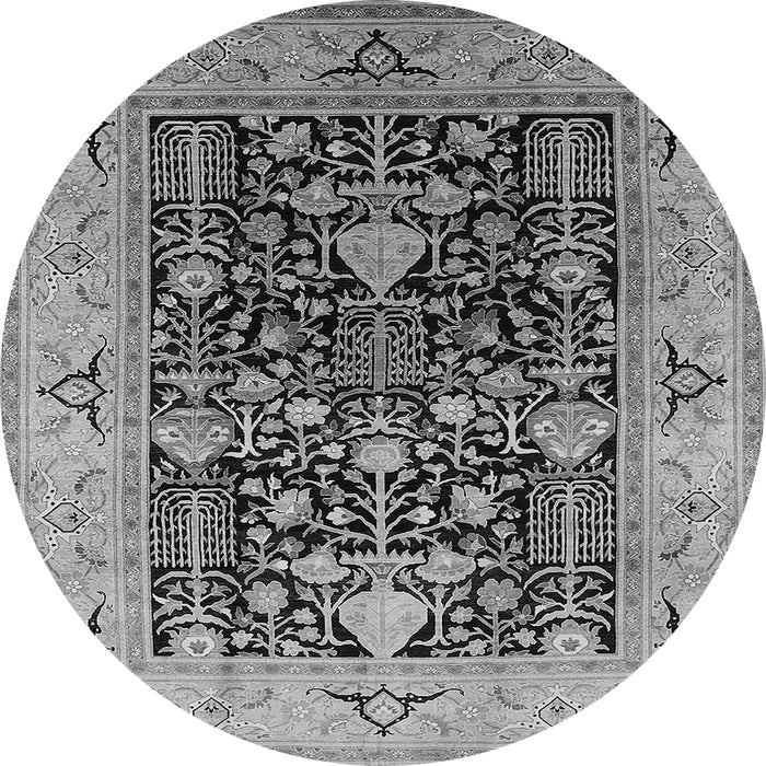 Round Machine Washable Oriental Gray Industrial Rug, wshurb3027gry