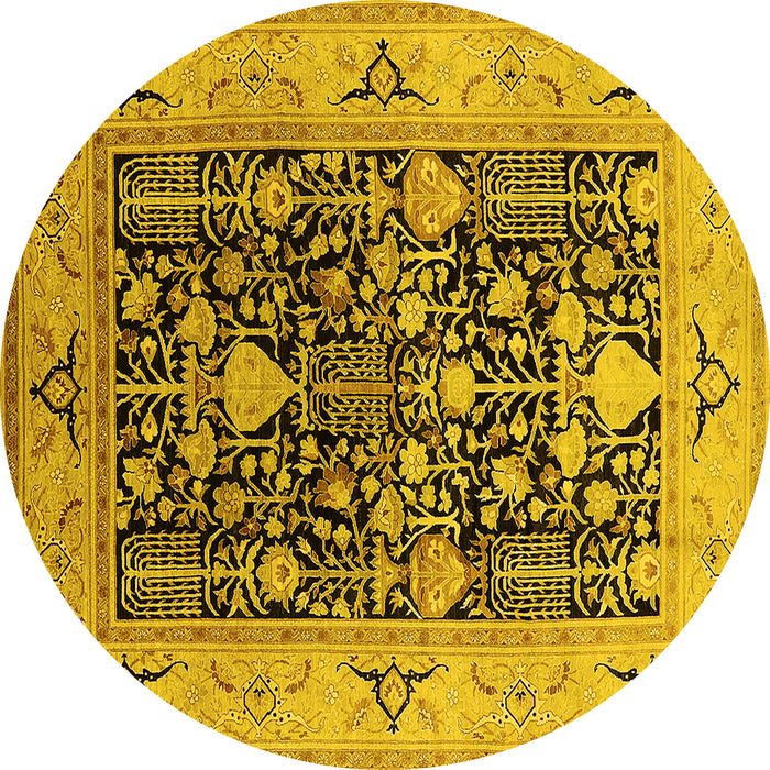 Round Machine Washable Oriental Yellow Industrial Rug, wshurb3027yw