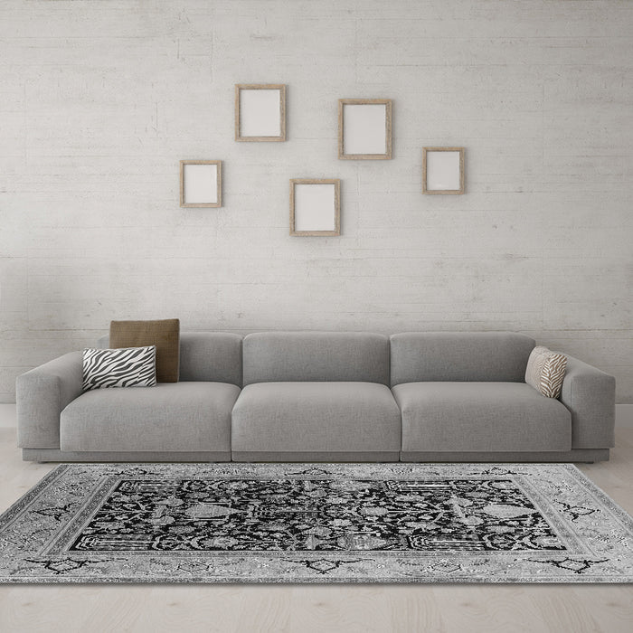 Machine Washable Oriental Gray Industrial Rug in a Living Room,, wshurb3027gry