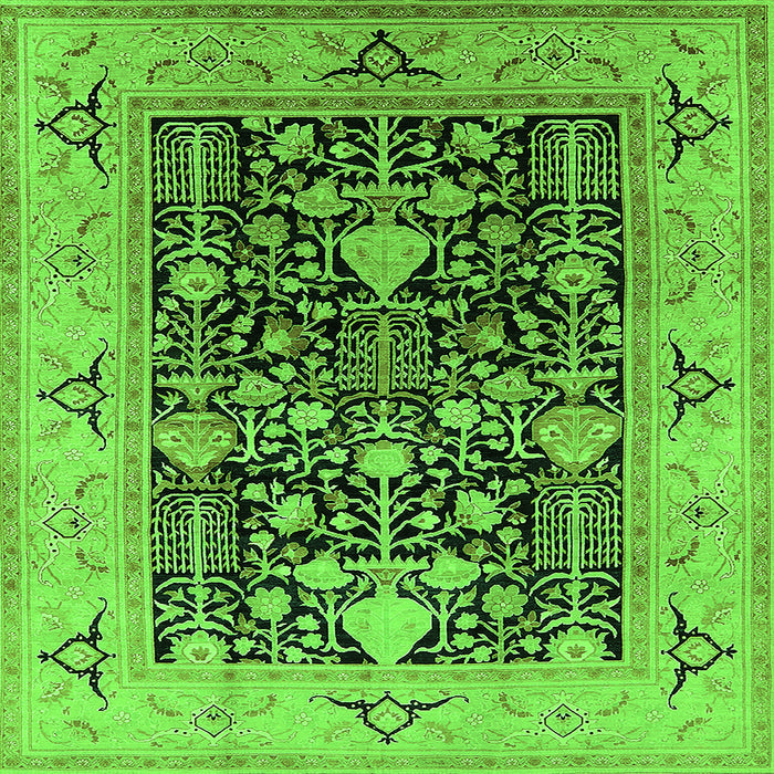 Square Machine Washable Oriental Green Industrial Area Rugs, wshurb3027grn