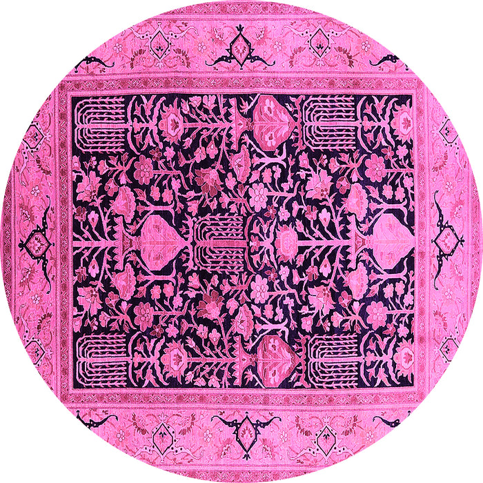 Round Machine Washable Oriental Pink Industrial Rug, wshurb3027pnk