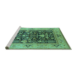 Sideview of Machine Washable Oriental Turquoise Industrial Area Rugs, wshurb3027turq