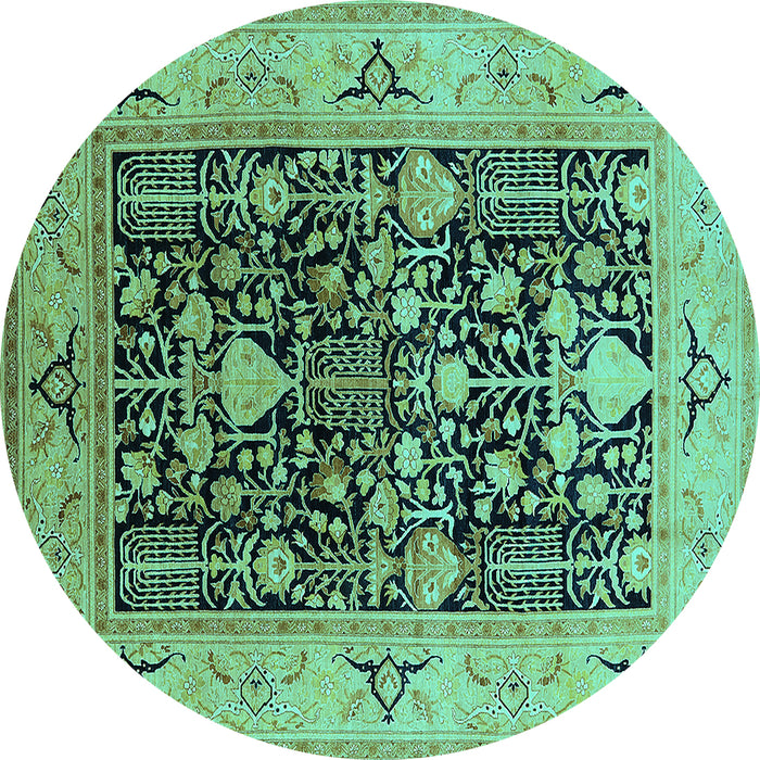 Round Machine Washable Oriental Turquoise Industrial Area Rugs, wshurb3027turq