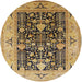 Round Mid-Century Modern Yellow Orange Oriental Rug, urb3027