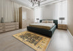 Mid-Century Modern Yellow Orange Oriental Rug in a Bedroom, urb3027