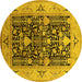 Round Oriental Yellow Industrial Rug, urb3027yw