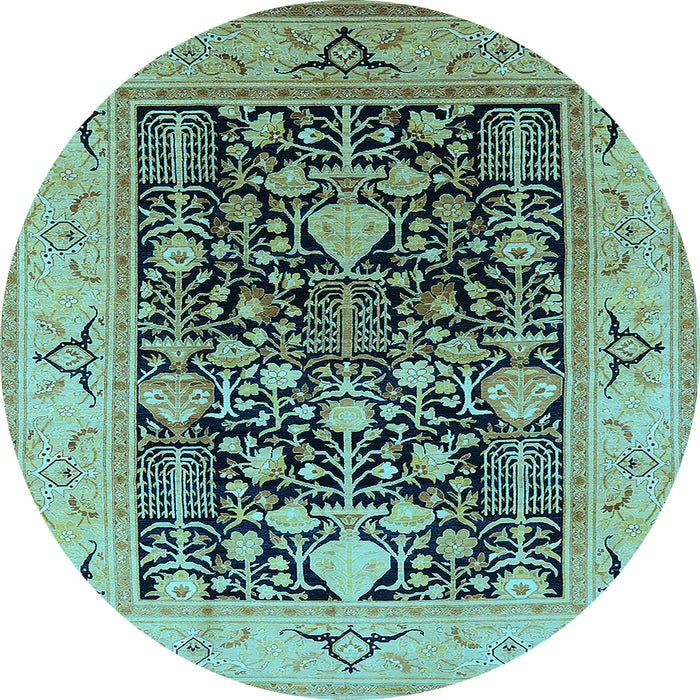 Round Machine Washable Oriental Light Blue Industrial Rug, wshurb3027lblu