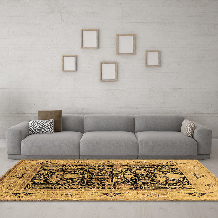 Machine Washable Oriental Brown Industrial Rug in a Living Room,, wshurb3027brn