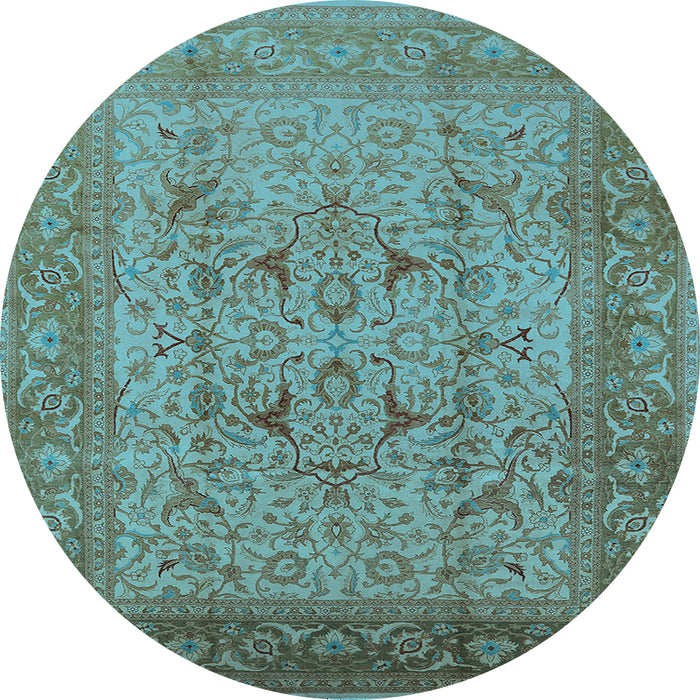 Round Machine Washable Oriental Light Blue Industrial Rug, wshurb3028lblu