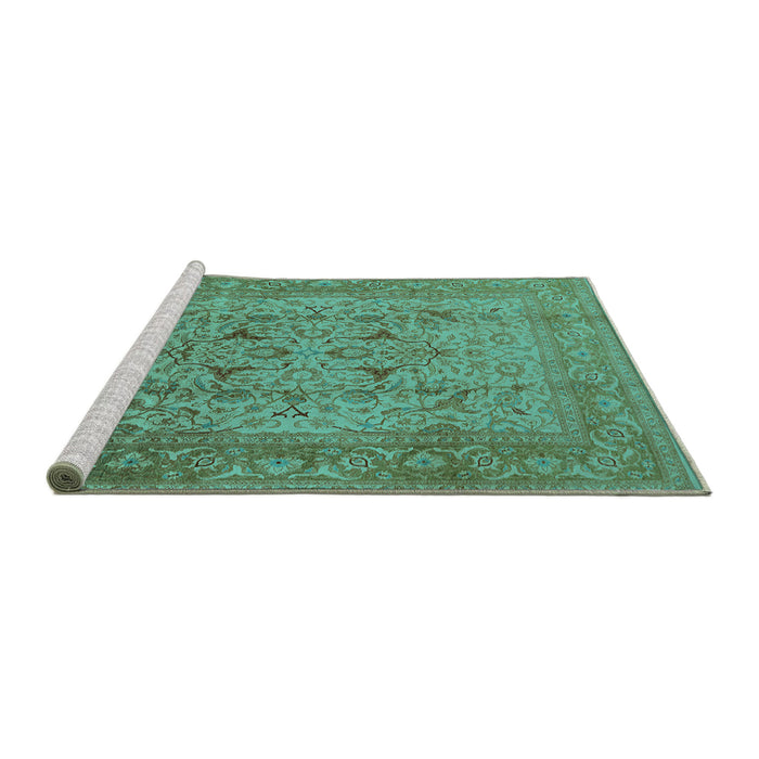 Sideview of Machine Washable Oriental Turquoise Industrial Area Rugs, wshurb3028turq