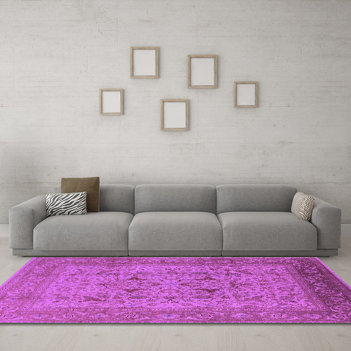 Machine Washable Oriental Purple Industrial Area Rugs in a Living Room, wshurb3028pur