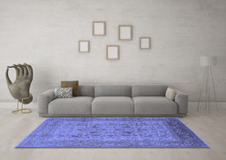 Machine Washable Oriental Blue Industrial Rug in a Living Room, wshurb3028blu