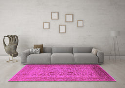 Machine Washable Oriental Pink Industrial Rug in a Living Room, wshurb3028pnk