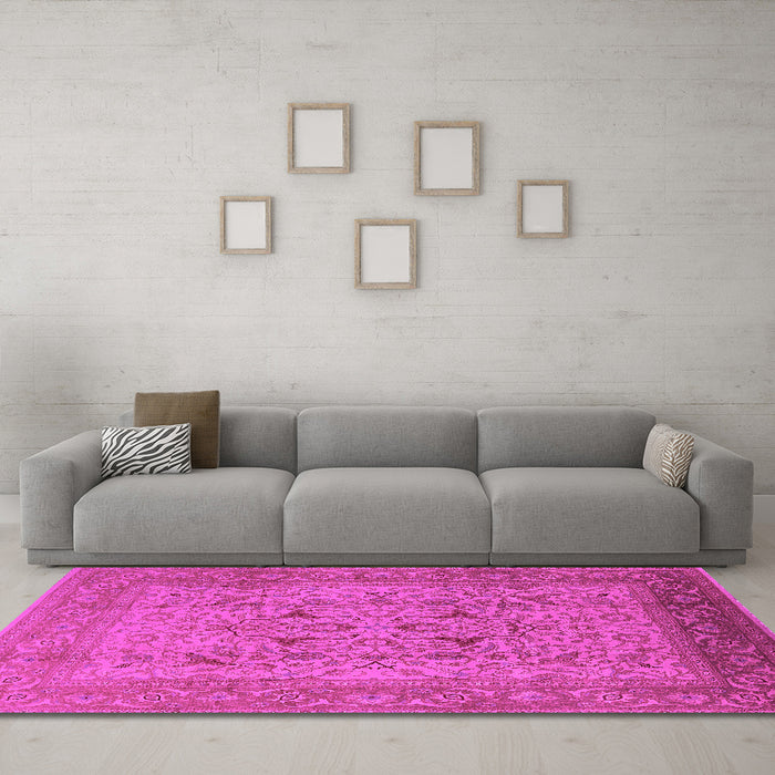 Machine Washable Oriental Pink Industrial Rug in a Living Room, wshurb3028pnk