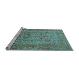 Sideview of Machine Washable Oriental Light Blue Industrial Rug, wshurb3028lblu