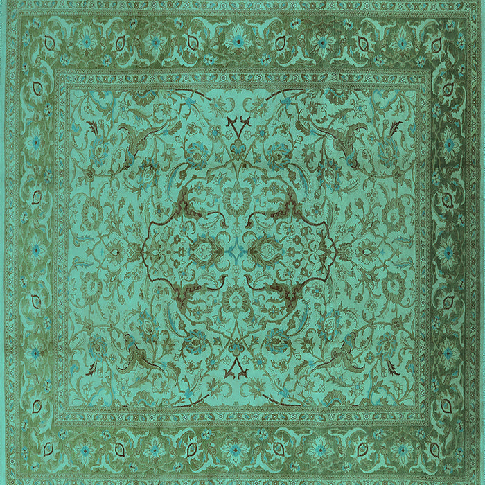 Square Machine Washable Oriental Turquoise Industrial Area Rugs, wshurb3028turq