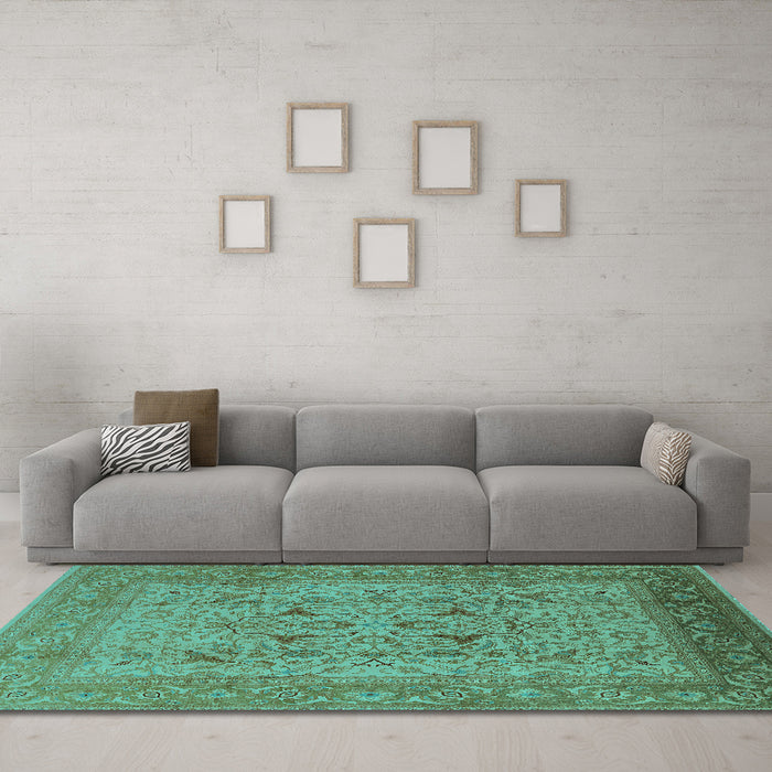 Machine Washable Oriental Turquoise Industrial Area Rugs in a Living Room,, wshurb3028turq