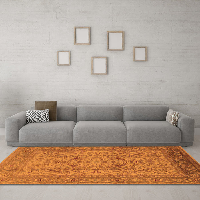 Machine Washable Oriental Orange Industrial Area Rugs in a Living Room, wshurb3028org