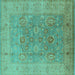 Square Machine Washable Oriental Turquoise Industrial Area Rugs, wshurb3029turq