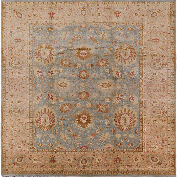 Square Mid-Century Modern Gold Brown Oriental Rug, urb3029