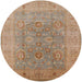 Round Mid-Century Modern Gold Brown Oriental Rug, urb3029