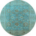 Round Machine Washable Oriental Light Blue Industrial Rug, wshurb3029lblu