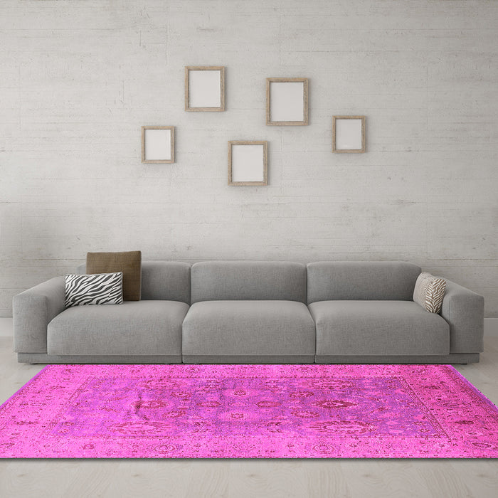 Machine Washable Oriental Pink Industrial Rug in a Living Room, wshurb3029pnk