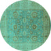 Round Oriental Turquoise Industrial Rug, urb3029turq