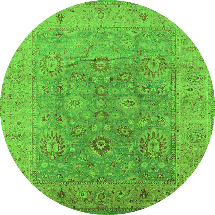 Round Machine Washable Oriental Green Industrial Area Rugs, wshurb3029grn