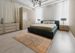 Mid-Century Modern Gold Brown Oriental Rug in a Bedroom, urb3029