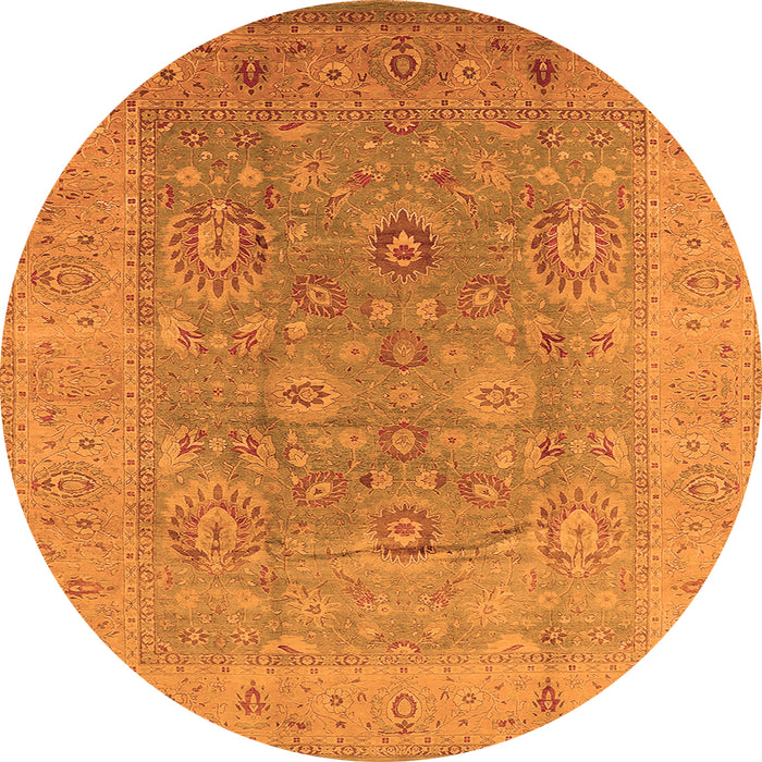 Round Machine Washable Oriental Orange Industrial Area Rugs, wshurb3029org