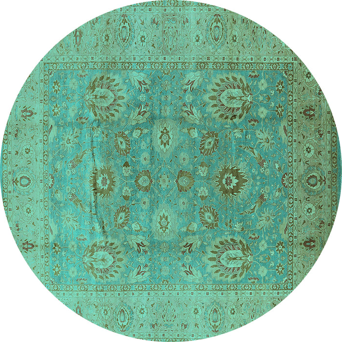 Round Machine Washable Oriental Turquoise Industrial Area Rugs, wshurb3029turq