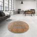 Round Mid-Century Modern Gold Brown Oriental Rug in a Office, urb3029