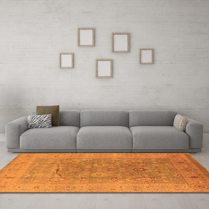 Machine Washable Oriental Orange Industrial Area Rugs in a Living Room, wshurb3029org