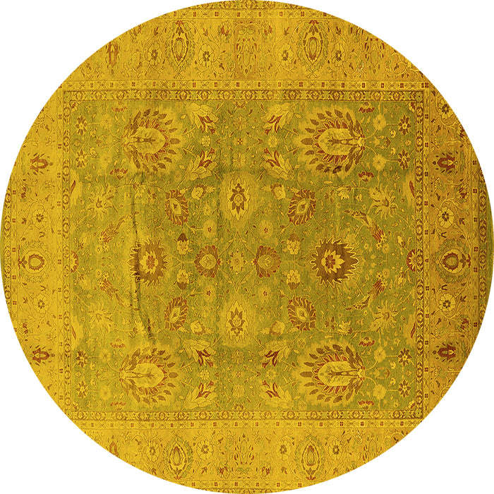 Round Machine Washable Oriental Yellow Industrial Rug, wshurb3029yw