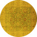 Round Machine Washable Oriental Yellow Industrial Rug, wshurb3029yw