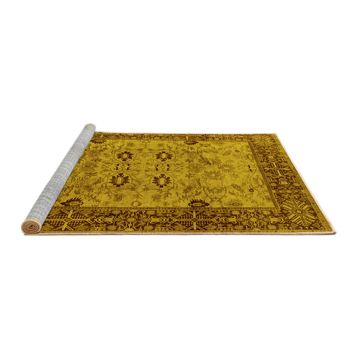 Sideview of Machine Washable Oriental Yellow Industrial Rug, wshurb3030yw