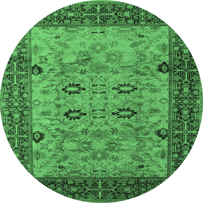 Round Machine Washable Oriental Emerald Green Industrial Area Rugs, wshurb3030emgrn