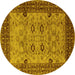 Round Machine Washable Oriental Yellow Industrial Rug, wshurb3030yw