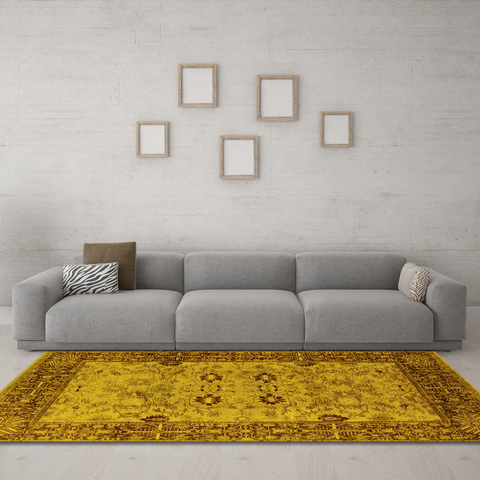 Machine Washable Oriental Yellow Industrial Rug in a Living Room, wshurb3030yw