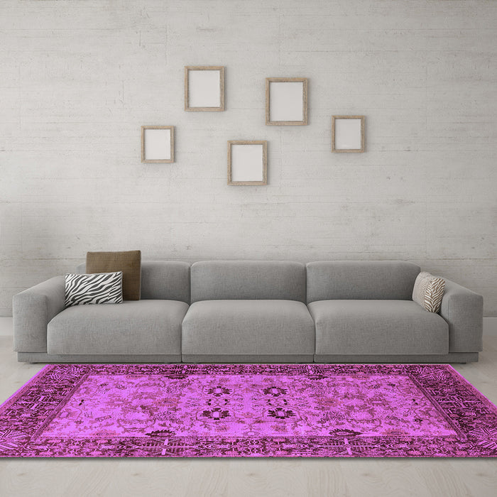 Machine Washable Oriental Purple Industrial Area Rugs in a Living Room, wshurb3030pur