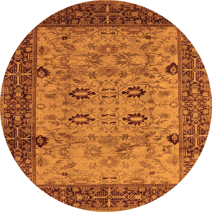 Round Machine Washable Oriental Orange Industrial Area Rugs, wshurb3030org