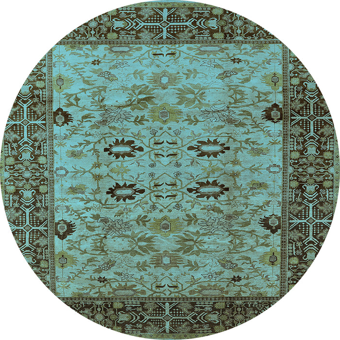 Round Machine Washable Oriental Light Blue Industrial Rug, wshurb3030lblu