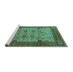 Sideview of Machine Washable Oriental Turquoise Industrial Area Rugs, wshurb3030turq