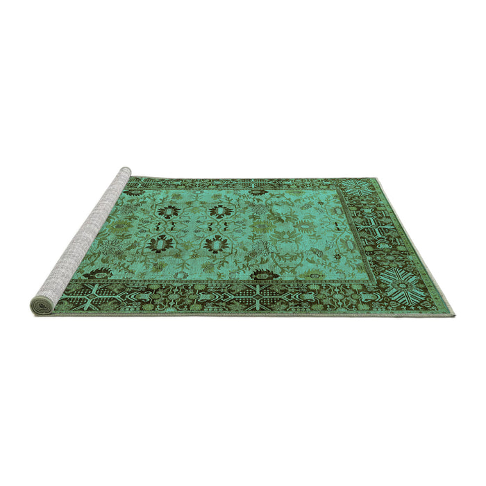 Sideview of Machine Washable Oriental Turquoise Industrial Area Rugs, wshurb3030turq