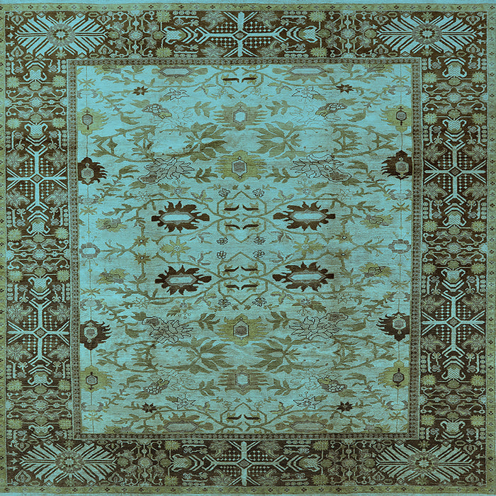 Square Machine Washable Oriental Light Blue Industrial Rug, wshurb3030lblu