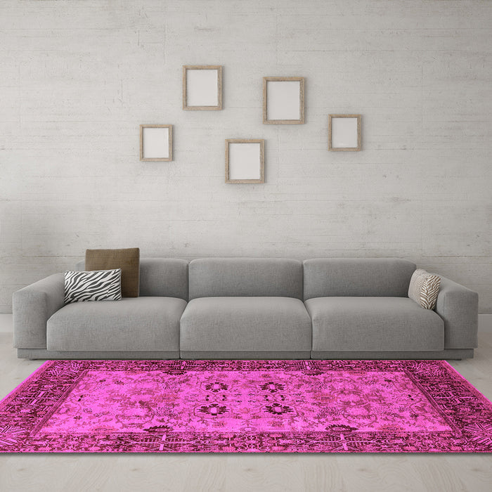 Machine Washable Oriental Pink Industrial Rug in a Living Room, wshurb3030pnk