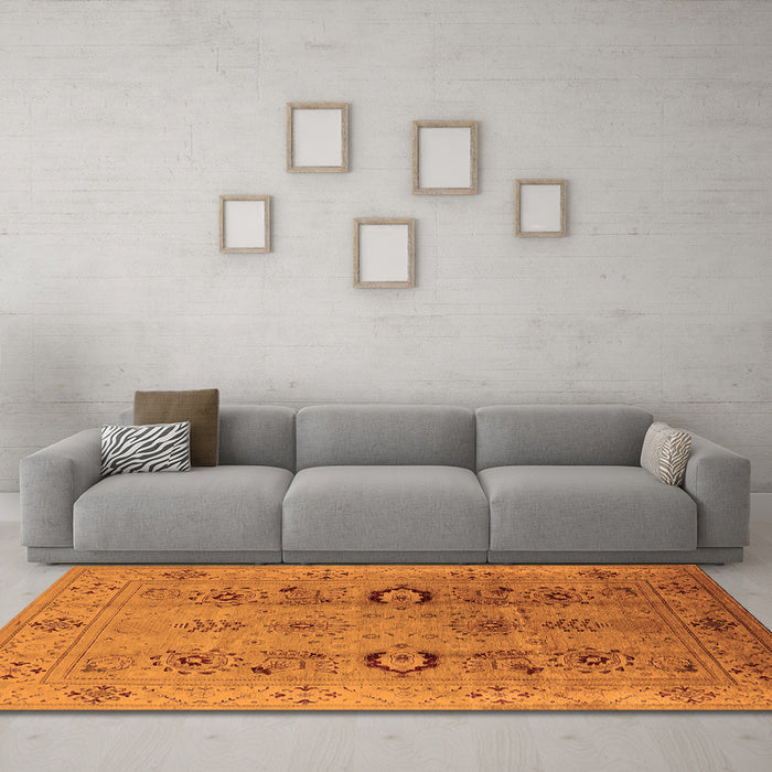 Machine Washable Oriental Orange Industrial Area Rugs in a Living Room, wshurb3031org