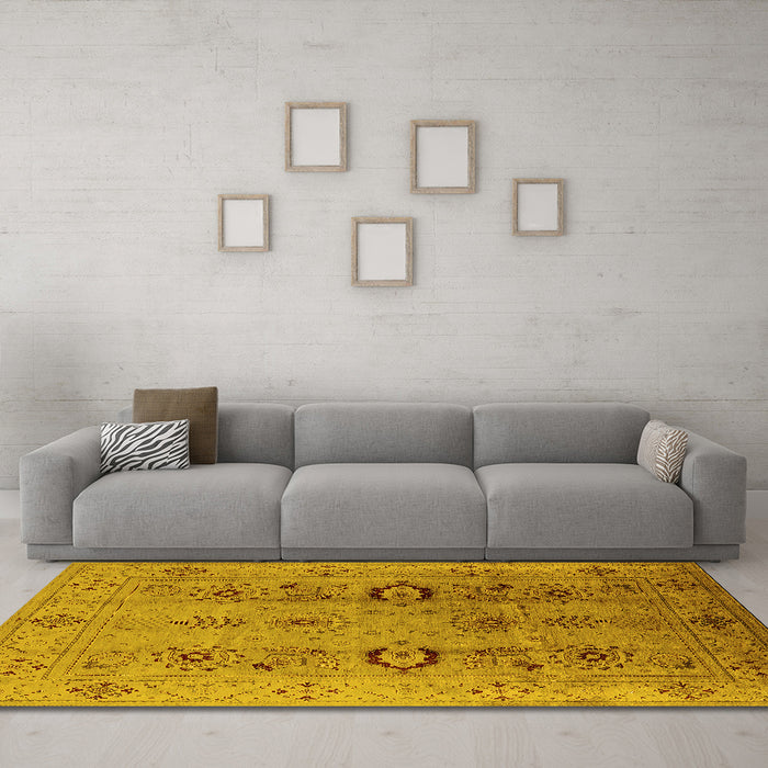 Machine Washable Oriental Yellow Industrial Rug in a Living Room, wshurb3031yw